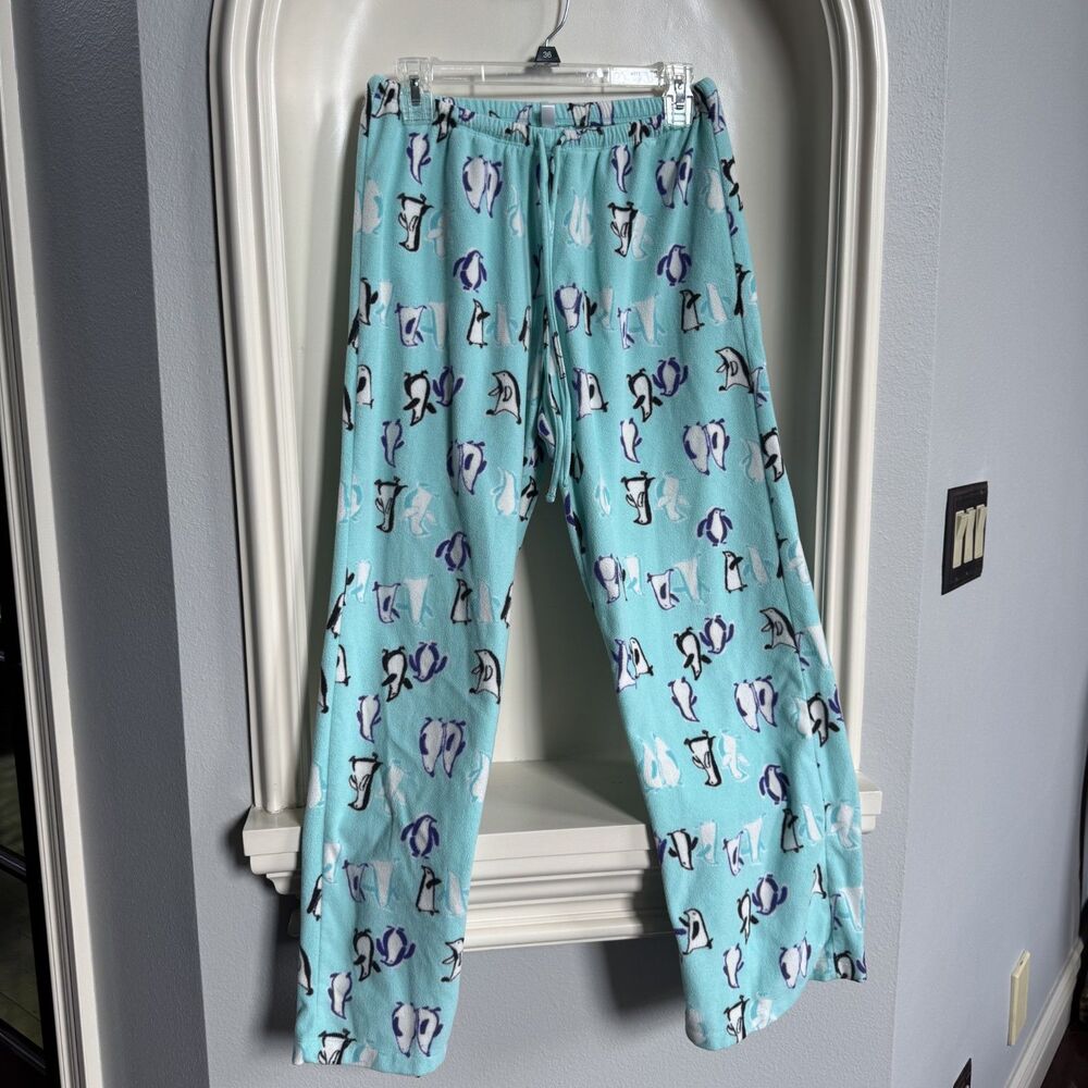 June and Daisy Turquoise Penguin Fleece Soft Pajama Pants Size S